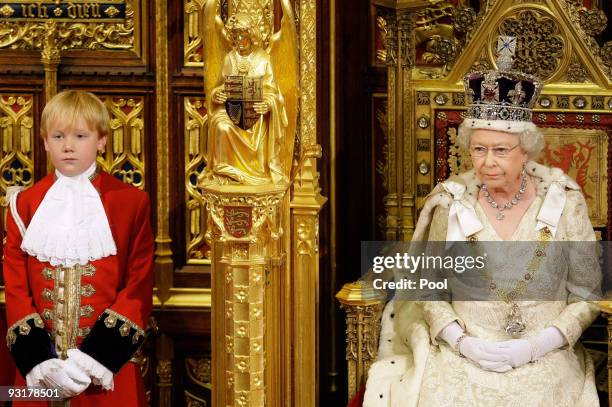 Queen Elizabeth II delivers her speech, which officially opens the new session of Parliament, in the House of Lords within the Palace of Westminster...