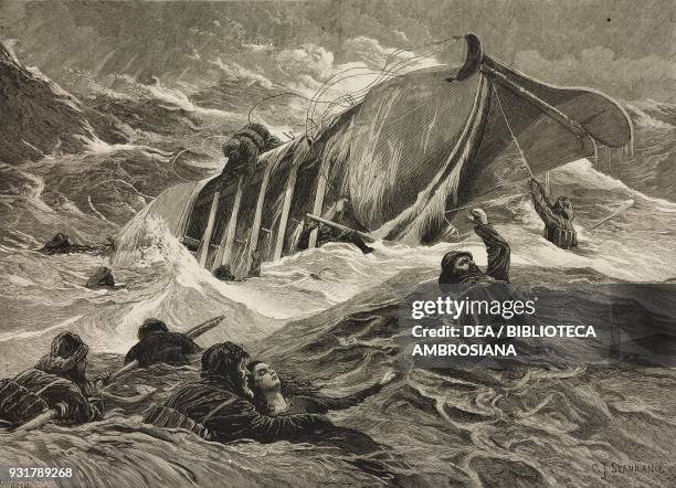 The overturned lifeboat, by Charles Joseph Staniland , illustration from the magazine The Graphic, volume XXV, no 656, June 24, 1882.