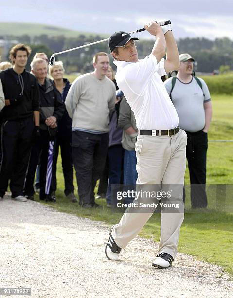 Hugh Grant during the second round of 2006 Alfred Dunhill Links Championship on the old course at St. Andrews, Scotland on October 6, 2006.