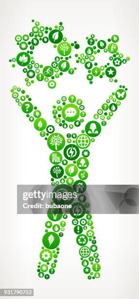 stick figure holding gear nature and environmental conservation icon pattern - holding maple leaf stock illustrations