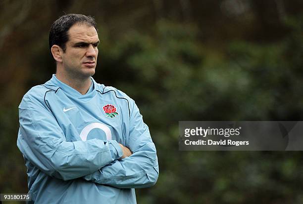 Martin Johnson, the England head coach looks on during the England training session held at Pennyhill Park on November 18, 2009 in Bagshot, England.