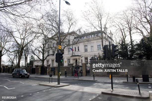 The Russian consulate is pictured in London on March 14, 2018. / AFP PHOTO / Justin TALLIS
