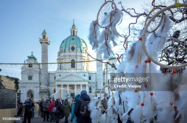 christmas decoration at karlskirche (st. charles's church), vienna, austria - vsojoy stockfoto's en -beelden