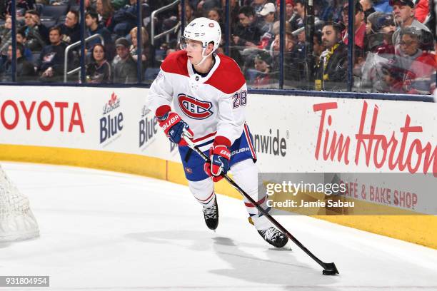 Mike Reilly of the Montreal Canadiens skates against the Columbus Blue Jackets on March 12, 2018 at Nationwide Arena in Columbus, Ohio.