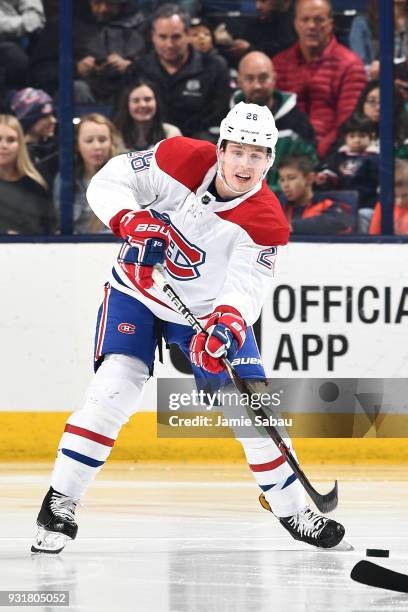 Mike Reilly of the Montreal Canadiens skates against the Columbus Blue Jackets on March 12, 2018 at Nationwide Arena in Columbus, Ohio.