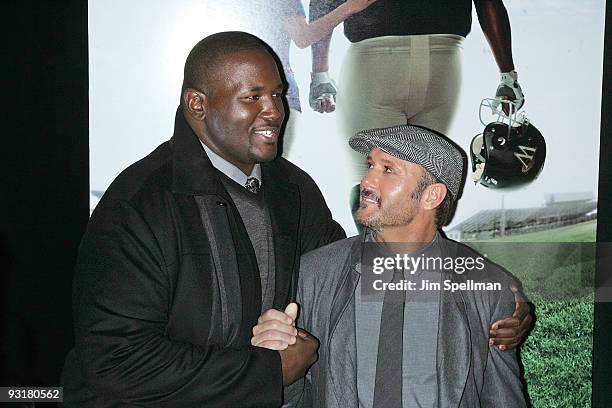 Actor Quinton Aaron and Musicians Tim McGraw attend "The Blind Side" premiere after party on November 17, 2009 in New York City.