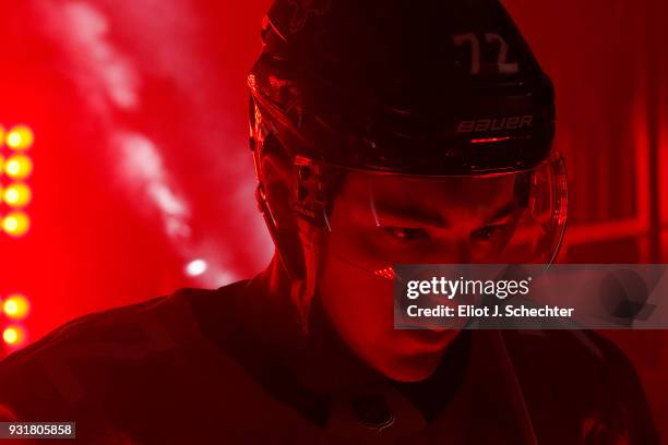 Frank Vatrano of the Florida Panthers heads out to the ice prior to the start of the game against the Ottawa Senators at the BB&T Center on March 12,...