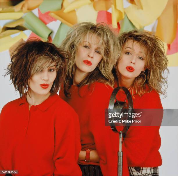 English pop group Bananarama posed in London in 1983: Left to Right: Siobhan Fahey, Sara Dallin and Keren Woodward.