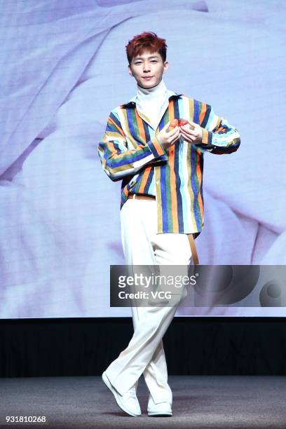 Singer Aaron Yan attends a press conference to promote his new extended play on March 14, 2018 in Taipei, Taiwan.