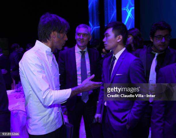 Internazionale Milano board member Steven Zhang Kangyang and Davide Oldani attend FC Internazionale 110 Years Anniversary at Hangar Pirelli on March...