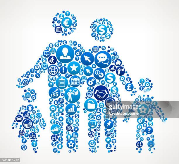 family business and finance blue icon pattern - mother and baby and laptop stock illustrations