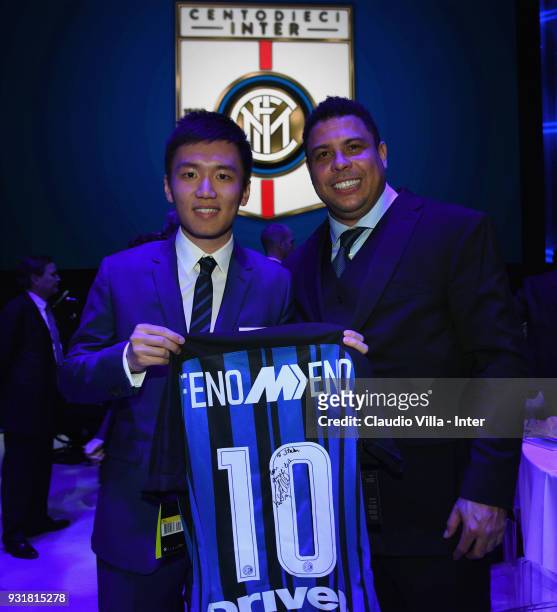 Internazionale Milano board member Steven Zhang Kangyang and Ronaldo attend FC Internazionale 110 Years Anniversary at Hangar Pirelli on March 9,...