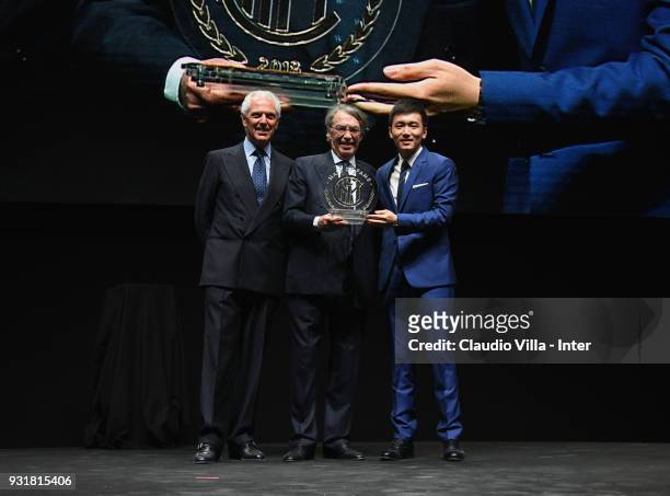Marco Trochetti Provera, Massimo Moratti and FC Internazionale Milano board member Steven Zhang Kangyang attend FC Internazionale 110 Years...