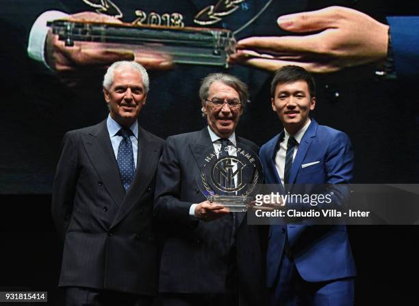 Marco Trochetti Provera, Massimo Moratti and FC Internazionale Milano board member Steven Zhang Kangyang attend FC Internazionale 110 Years...