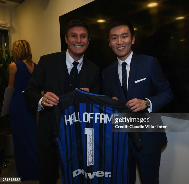 Internazionale Milano board member Steven Zhang Kangyang and Vice President FC Internazionale Javier Zanetti attend FC Internazionale 110 Years...