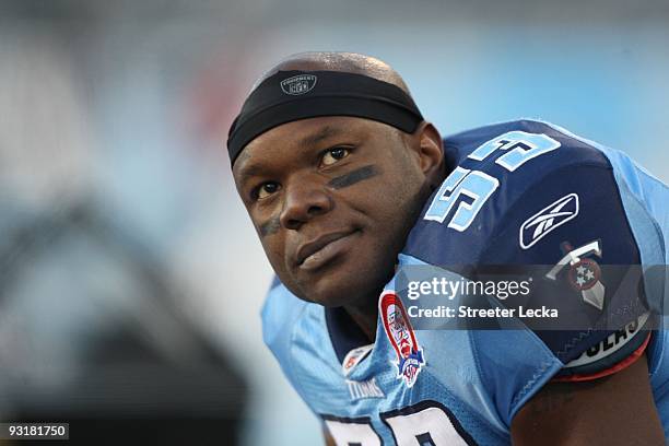 Keith Bullock of the Tennessee Titans looks on during the game against the Jacksonville Jaguars at LP Field on November 1, 2009 in Nashville,...