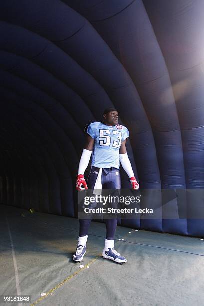 Keith Bullock of the Tennessee Titans waits in the tunnel before player introductions during their game against the Jacksonville Jaguars at LP Field...