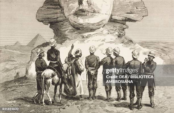 The Sphinx and Tommy Atkins , the war in Egypt, drawing by Frederic Villiers , illustration from the magazine The Graphic, volume XXVI, no 675,...