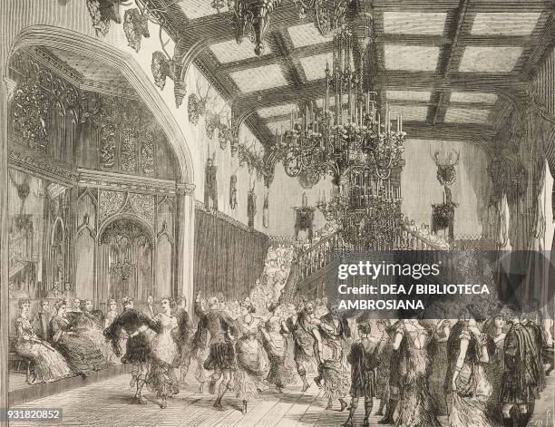 Queen Victoria at Balmoral Castle, the ball-room, United Kingdom, illustration from the magazine The Graphic, volume XXVI, no 676, November 11, 1882.