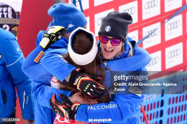 Sofia Goggia of Italy wins the globe in the women downhill standing during the Audi FIS Alpine Ski World Cup Finals Men's and Women's Downhill on...