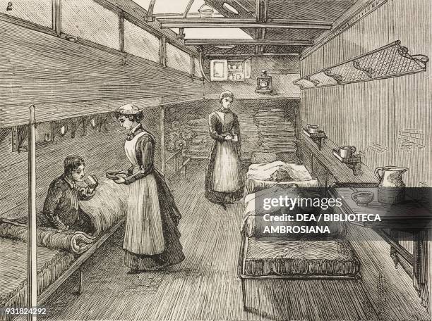 Cabin of the Red Cross steamer, the smallpox epidemic and the Metropolitan Asylums Board, United Kingdom, illustration from The Graphic, Volume XXIX,...