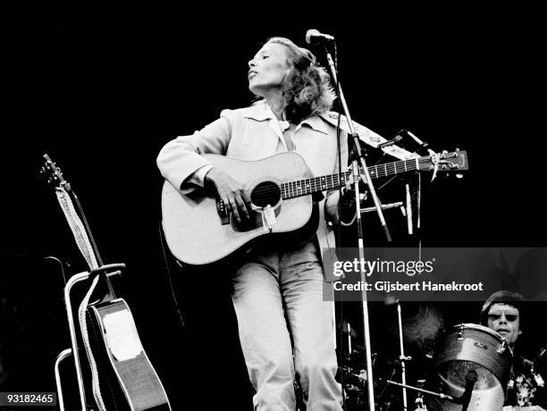 Joni Mitchell performs live on stage at Wembley Stadium, London on September 14 1974