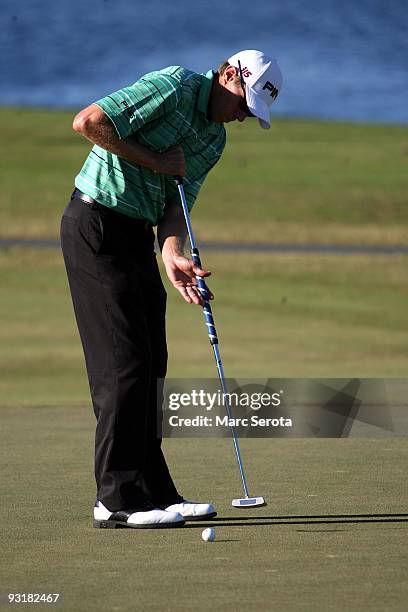 Nick O'Hern from Australia putts during the final round at the Children's Miracle Network Classic at Disney's Magnolia & Disney's Palm Course on...