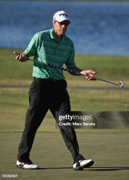 Nick O'Hern from Australia putts during the final round at the Children's Miracle Network Classic at Disney's Magnolia & Disney's Palm Course on...