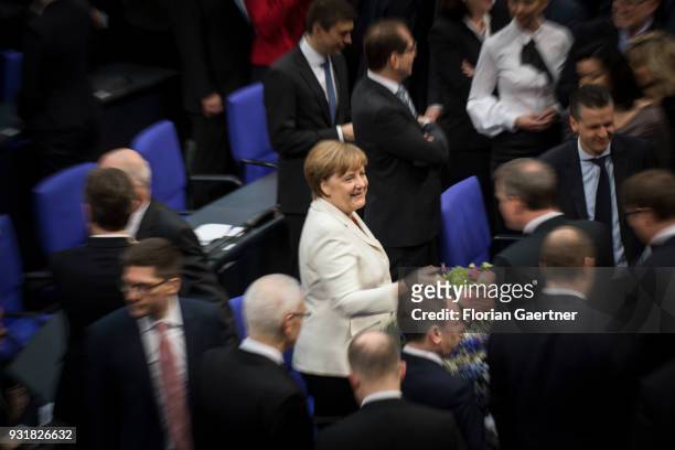 German Chancellor Angela Merkel is pictured after her election as the chancellor on March 14, 2018 in Berlin, Germany. 5,5 month after the election...