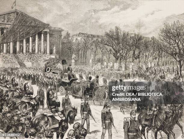 The funeral procession leaving the Chamber of Deputies, funeral of Leon Gambetta, Paris, France, illustration from The Graphic, volume XXVII, no 685,...