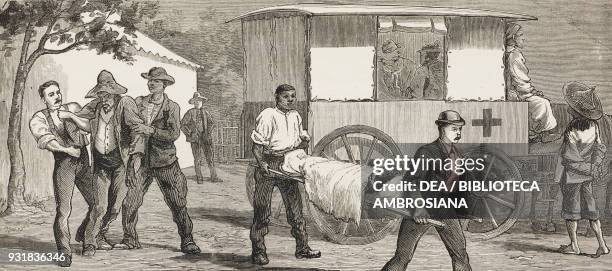 Ambulance, smallpox epidemic at Cape Town, South Africa, illustration from The Graphic, volume XXVII, no 685, January 13, 1883.