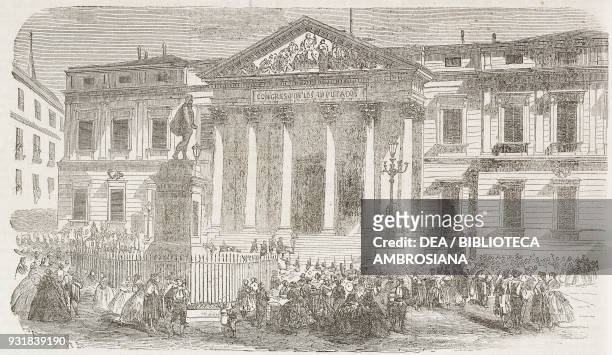 Palace of Courts, seat of the Congress of Deputies, Madrid, Spain, illustration from Il Giornale Illustrato, Year 2, No 23, June 10-16, 1865.