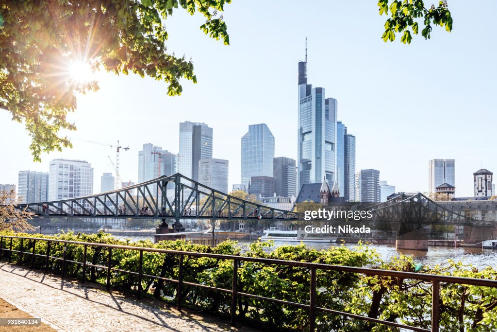 Frankfurt skyline with sun