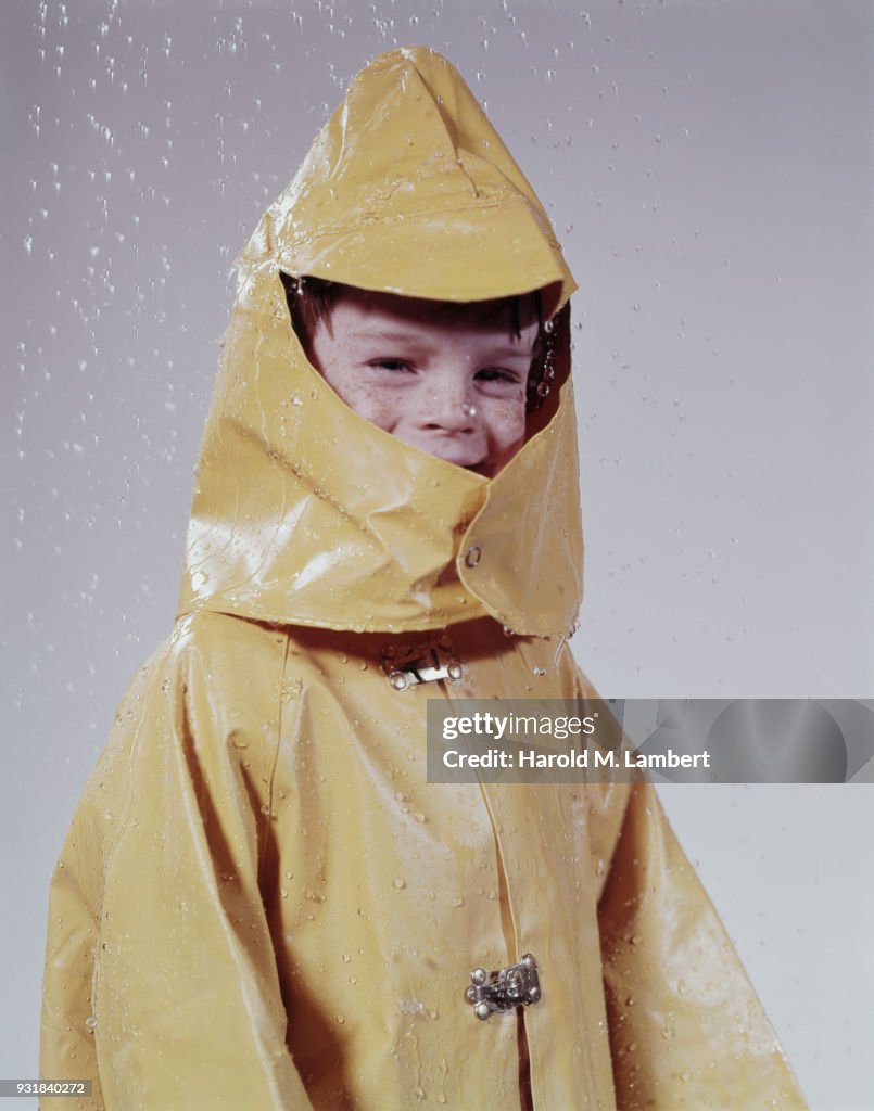 Portrait of boy wearing raincoat