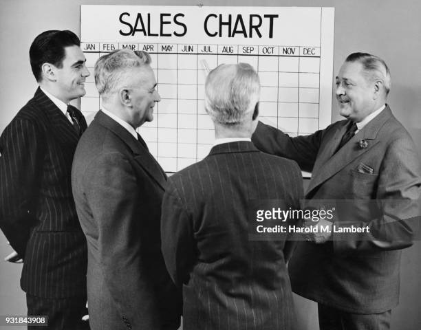 Senior man explaining sales chart to their colleague