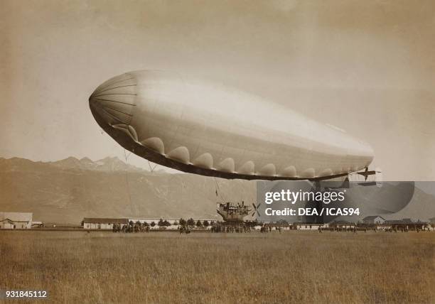 The M14 airship during the Nastro Azzurro ceremony, July 22 Aviano, World War I, Italy, 20th century.