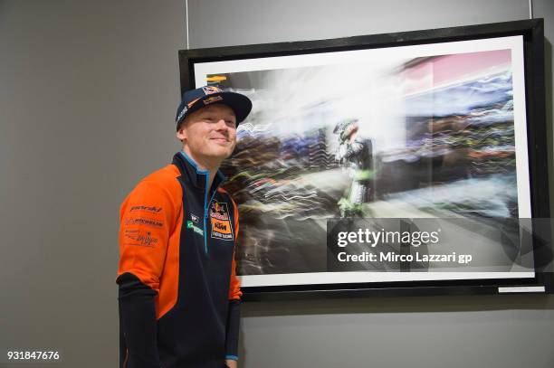 Bradley Smith of Great Britain and Red Bull KTM Factory Racing poses in the "Speed and Rituals exhibition of Gigi Soldano and Mirco Lazzari" during a...