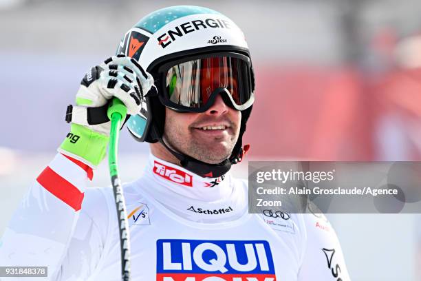 Vincent Kriechmayr of Austria takes 1st place during the Audi FIS Alpine Ski World Cup Finals Men's and Women's Downhill on March 14, 2018 in Are,...