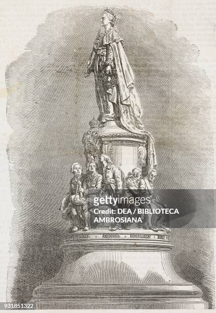 Model of the monument to Empress Catherine II, later erected in St Petersburg, Russia, by Mikhail Mikeshin , illustration from Il Giornale...