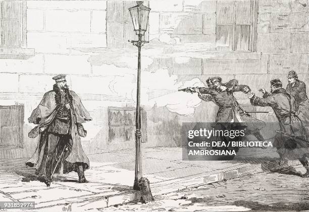 Attack on Emperor Alexander II Romanov by the revolutionary Aleksandr Soloviev, April 14 St Petersburg, Russia, engraving by Canedi from...