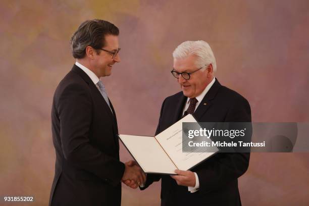Transport and Digital Infrastructure Minister Andreas Scheuer takes his oath from Germany President Frank-Walter Steinmeier to serve as Ministrer...