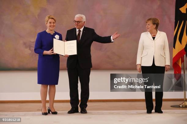 Family Minister Franziska Giffey takes her oath From German President Frank-Walter Steinmeier and Germany Chancellor Angela Merkel to serve as...