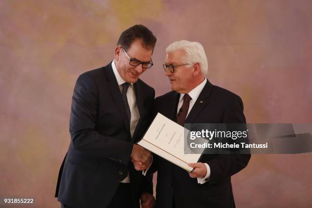 Development Minister Gerd Mueller takes his oath from Germany President Frank-Walter Steinmeier to serve as Ministrer following the election by the...