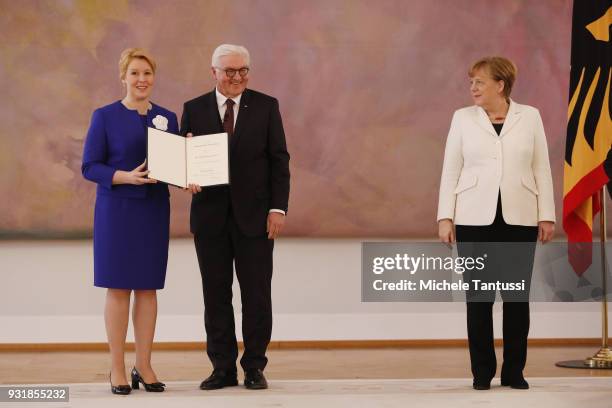Family Minister Franziska Giffey takes her oath From German President Frank-Walter Steinmeier and Germany Chancellor Angela Merkel to serve as...
