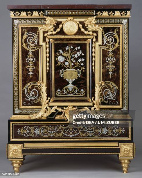 Louis XIV-style ebony cabinet with Boulle-style marqueterie, Second Empire period , 1877-1880, Veuve Sormani stamp. France, 19th century.