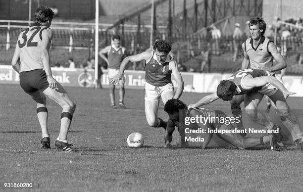 Ireland V Australia in an International Rules Football Series watched by An Taoiseach Charles Haughey and Australian Prime Minister Robert Hawke in...