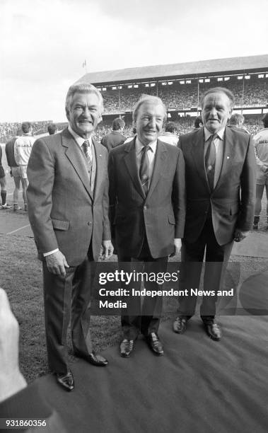 Ireland V Australia in an International Rules Football Series before the match An Taoiseach Charles Haughey and Australian Prime Minister Robert...