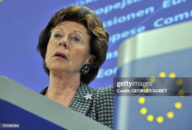 Competition commissioner Neelie Kroes gives a press conference about proposed restructuring measures for banks on November 18, 2009 at EU...