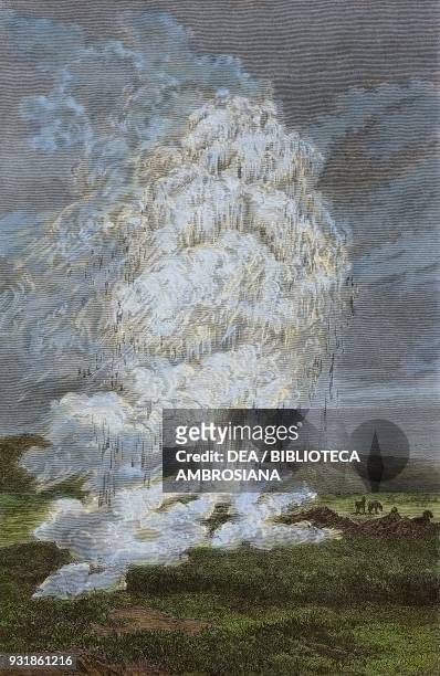 The Grand Geyser, drawing by Yan Dargent from the author's album, from Travels in the Icelandic interior by Natale Nogaret from Il Giro del mondo ,...