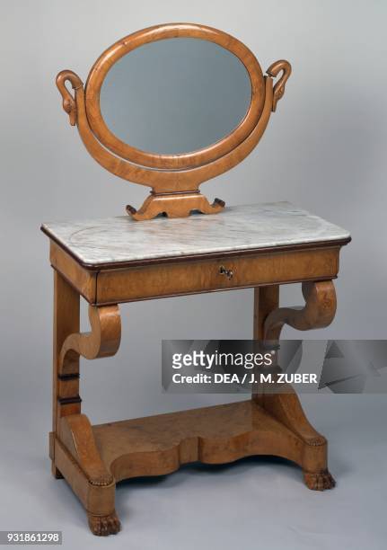 Restoration-style elm coiffeuse with Carrara marble top. France, 19th century.